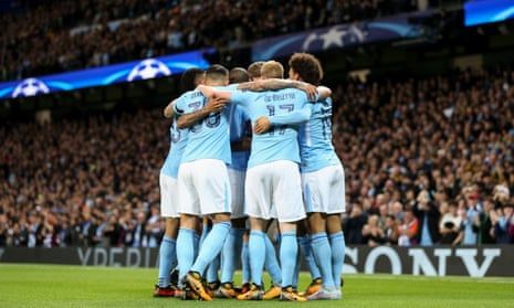 Manchester City celebrate their opening goal in the win against Napoli. All five English clubs top their Champions League groups at the halfway stage.