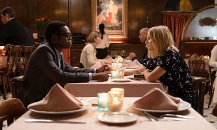 ‘The show never forced a moral message but it carried one all the same’ ... William Jackson Harper (Chidi) and Eleanor (Kristen Bell) in The Good Place.