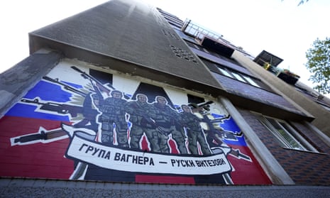 A mural depicting Wagner Group mercenaries, calling them ‘Russian knights’, on a wall in Belgrade, Serbia.