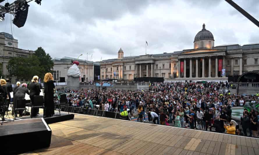 The London Symphony Orchestra’s Trafalgar Square performance last August, conducted by Simon Rattle.