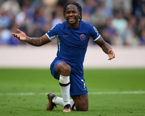 Chelsea's Raheem Sterling reacts during the Premier League game against Aston Villa in September 2023