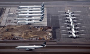 Cathay Pacific planes sit idle in Hong Kong