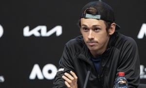 Alex De Minaur answers questions during a press conference ahead of the Australian Open