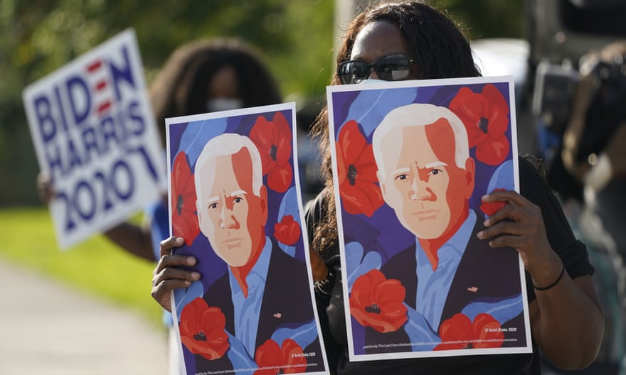 Supporters await Joe Biden’s motorcade in Miramar, Florida.