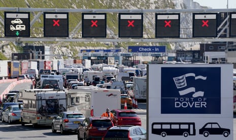 Vehicles queue for ferries at the Port of Dover, Kent.