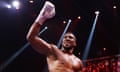 Anthony Joshua takes the acclaim of the crowd after an impressive destruction of Otto Wallin in Riyadh.