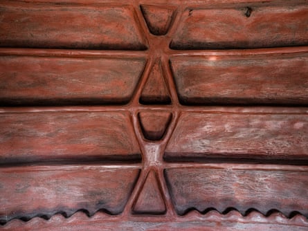 Hand-crafted clay shelving in the interior of a house in Matopos village