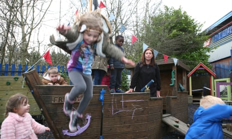 fund reporting jobs A woman watches children playing in a nursery playground
