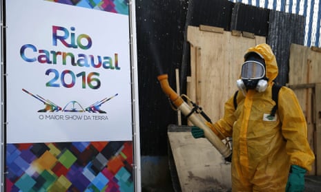 A local worker disinfects the famous Sambadrome in Rio de Janeiro, Brazil, on 26 January 2016 in an effort to protect next month’s Carnival parades Zika-carrying mosquitoes.