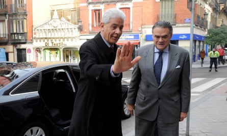 Moussa Koussa (left) arriving at the foreign ministry in Madrid in 2010.