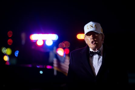 Donald Trump speaks to reporters after landing in Florida