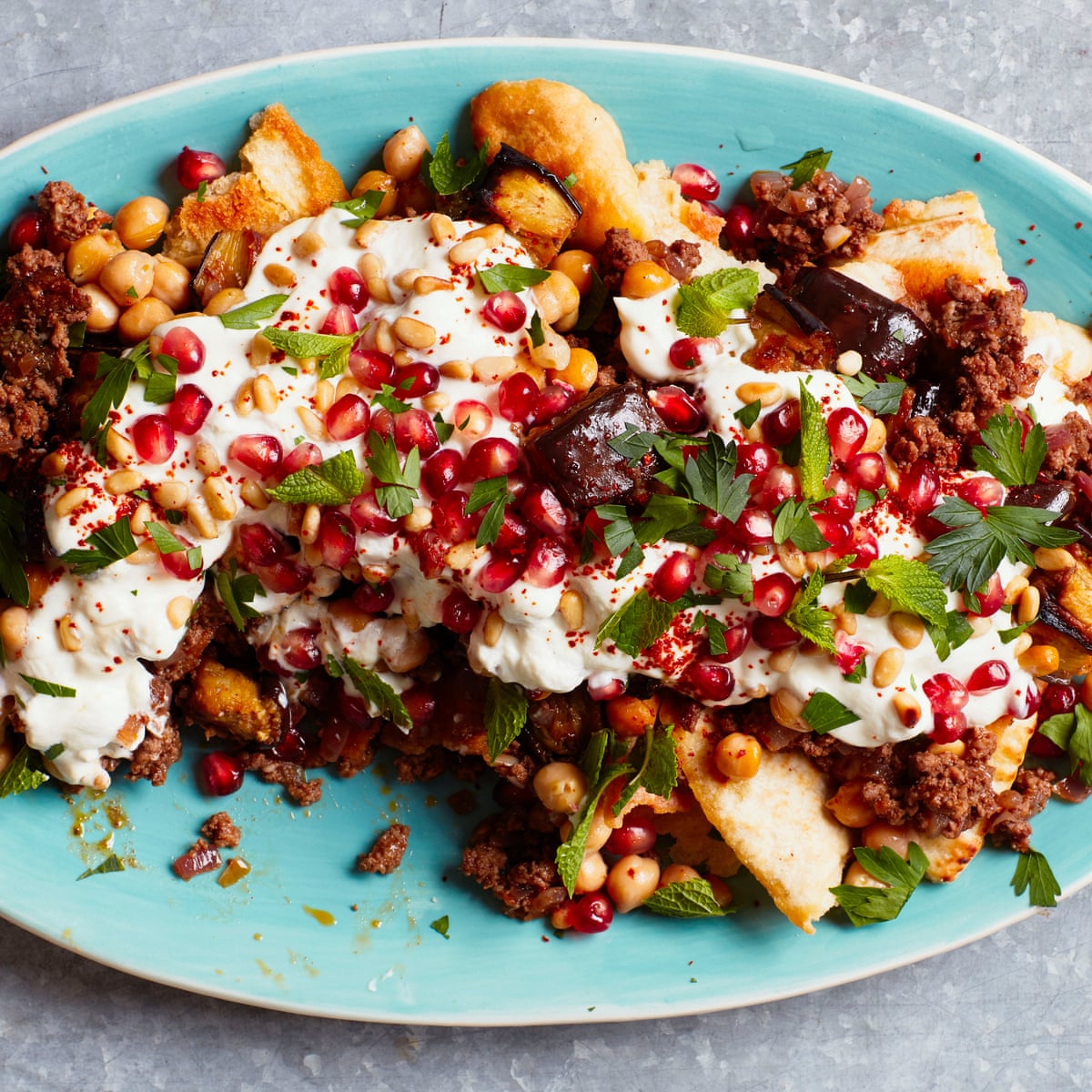 Thomasina Miers Recipe For Spiced Lamb And Aubergine Fatteh Food The Guardian