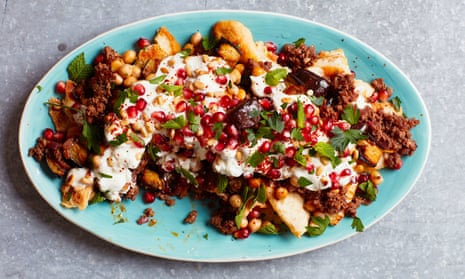 spiced lamb & aubergine, pomegranate, pine nuts
