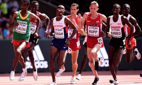 Mo Farah finished second behind Ethiopia’s Yomif Kejelcha as his American training partner Galen Rupp also qualified for Saturday’s final.