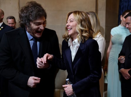 Javier Milei and the Italian prime minister, Giorgia Meloni, at the inauguration of Donald Trump, Washington DC, 20 January 2025.