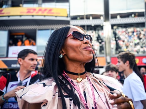 Naomi Campbell in the pit lane.