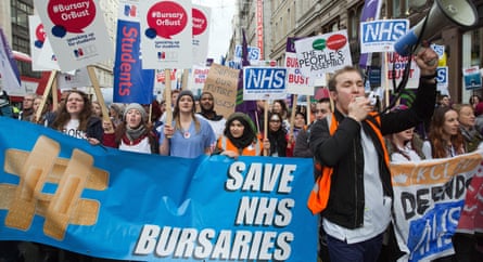Student nurses protesting against bursary cuts.