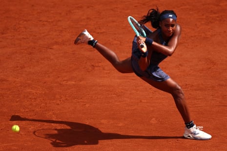 Coco Gauff whips a backhand.