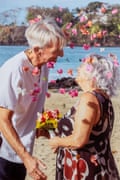 Bev and Mike on their wedding day on the beach in Tobago