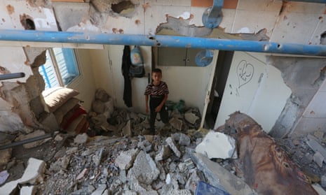 Some of the damage done by the Israeli military bombardment of the Unrwa run Abu Araban school in the Nuseirat refugee camp in the central Gaza Strip.