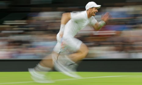 Andy Murray runs towards the net during his victory over James Duckworth.