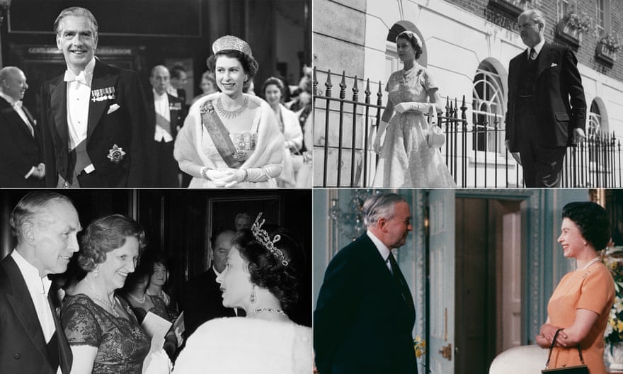 Clockwise from top left: The Queen with Sir Anthony Eden, Harold Macmillan, Sir Alec Douglas-Home and Harold Wilson.