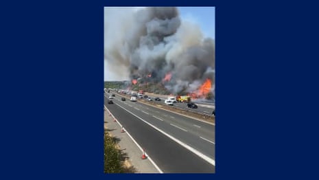 Huge grassfire breaks out next to motorway on Dartford Heath after temperatures soar – video