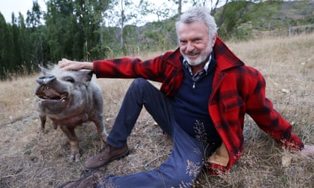 Sam Neill with his pig Angelica