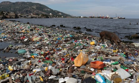 Plastic and other debris on Cap-Haïtien beach, Haiti.