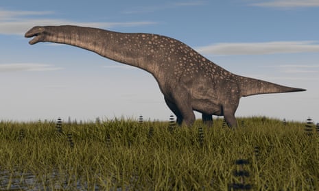 A titanosaur standing in swamp grassland
