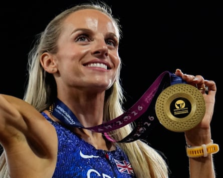 Britain’s Georgia Hunter Bell celebrates winning the women’s 1,500 meters final