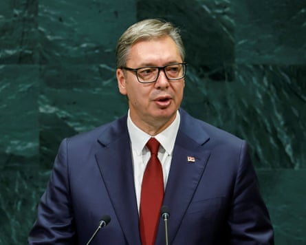 A profile picture of Aleksandar Vučić with a dark green background.