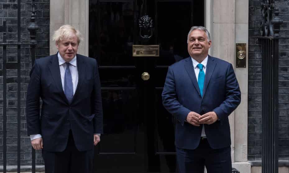 Boris Johnson with Viktor Orbán in Downing Street, London, on 28 May 2021.