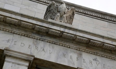 An eagle tops the US Federal Reserve building’s facade in Washington