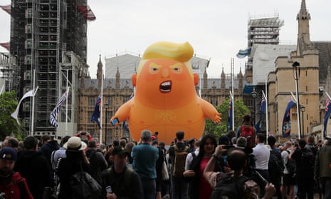 The ‘Baby Trump’ balloon in central London as demonstrators gather for an anti-Trump protest