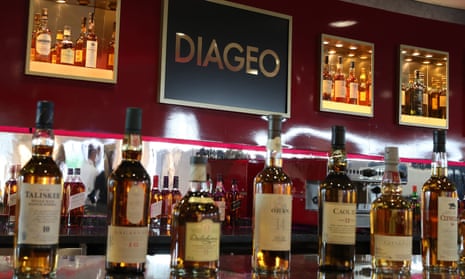 Diageo owned whiskies on a bar at their headquarters in Edinburgh.