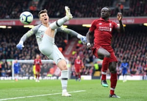 Kepa, challenged by Mane.