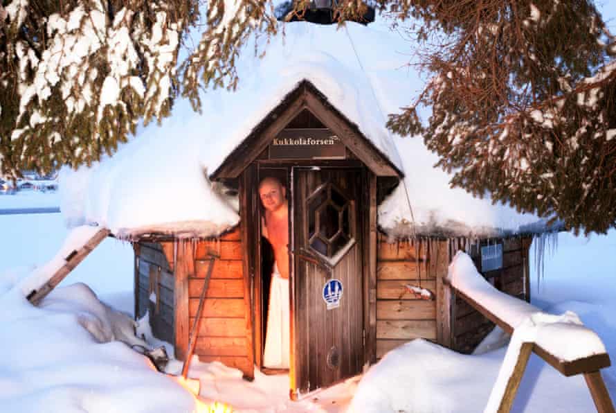 Kukkolaforsen, The hut of the smoke sauna in dawn, Lapland, Sweden