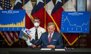 The Texas governor, Greg Abbott, in Austin on 22 June. He tightened lockdown restrictions on Tuesday, one day after declaring the state would remain ‘wide open for business’.