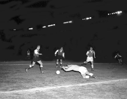 Hibs playing Reims in the inaugural European Cup