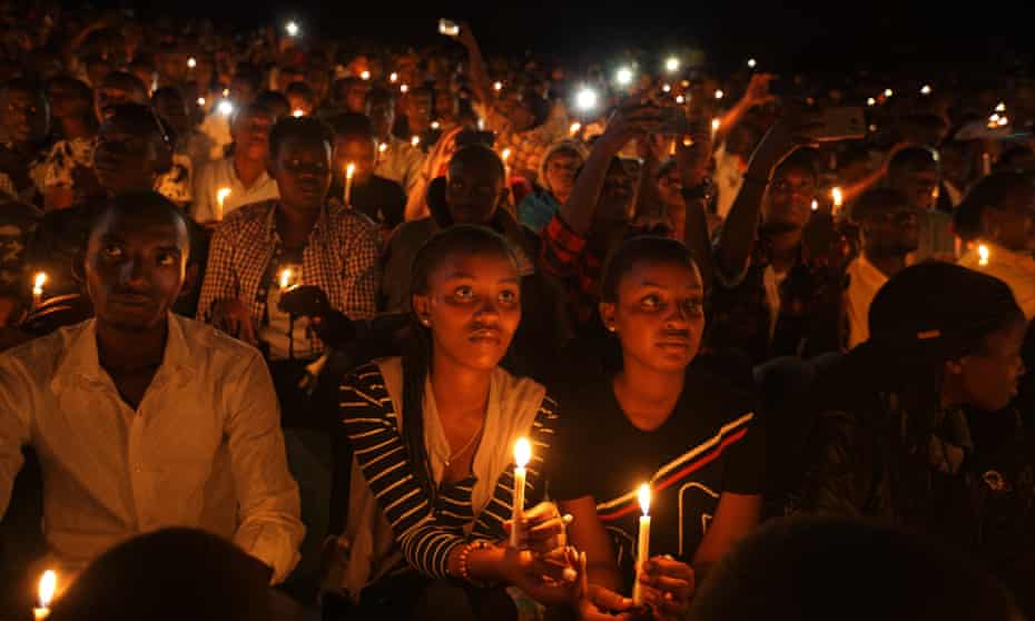 A candlelit vigil during a memorial service in 2019 to mark 25 years since the genocide, at Amahoro stadium in Kigali, Rwanda. 