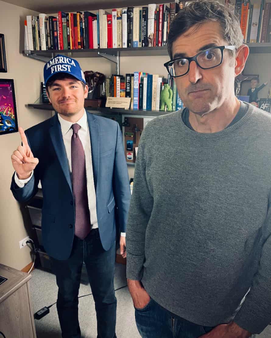 Should he be given airtime? … Theroux and white nationalist Nick Fuentes, who believes women should not have the vote.