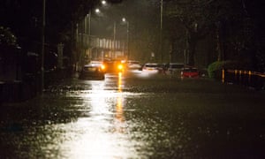 The River Taff at Pontypridd, South Wales, near Cardiff which has flooded its banks and homes in the town.