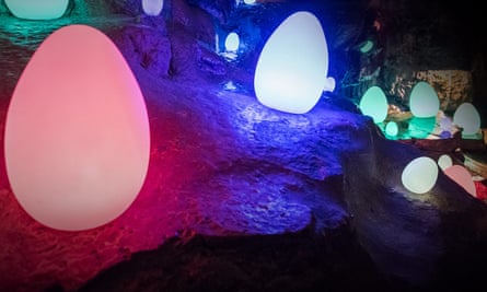 Glow-in-the-dark Easter eggs at Cheddar Gorge, Somerset.