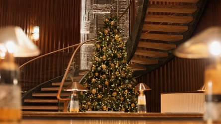 Four Season hotel’s Christmas tree below the spiral staircase