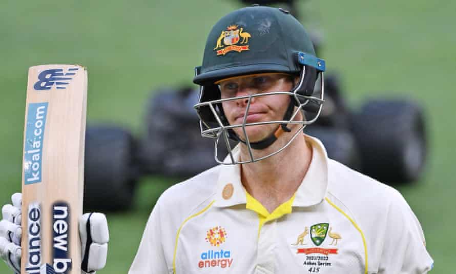 Smith shows his disappointment after being dismissed lbw