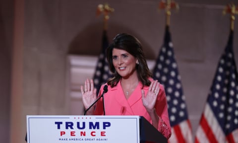 Nikki Haley, the former US ambassador to the UN, speaks in support of Trump’s candidacy