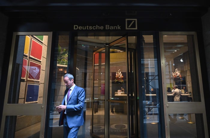 A man is seen leaving the US headquarters of Deutsche Bank on July 8, 2019 in New York City.