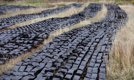 Rows of peat turf in Ireland