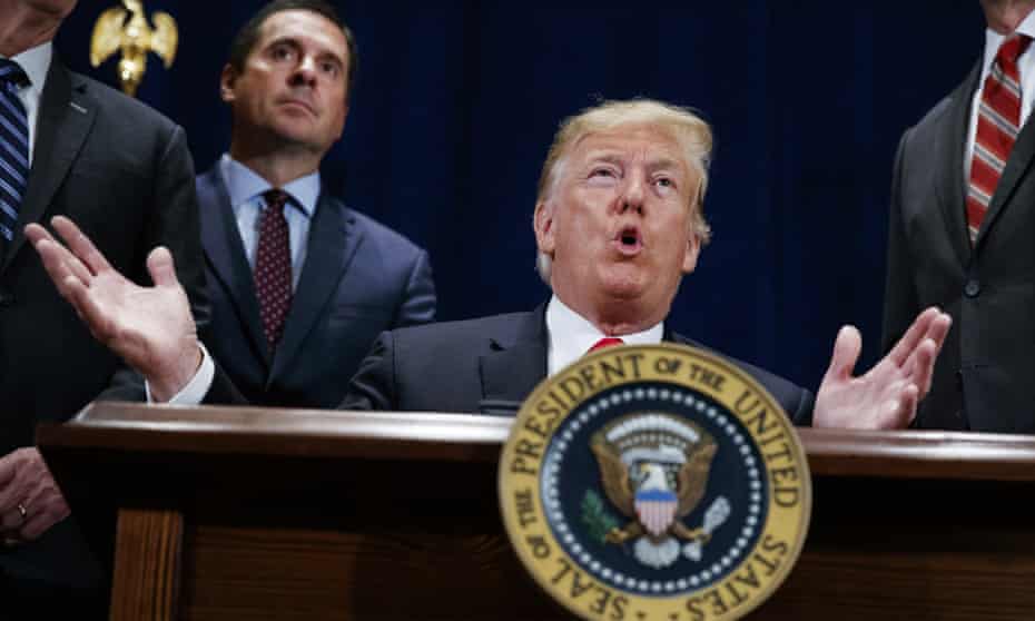 Donald Trump and Devin Nunes at a ceremony to sign a ‘Presidential Memorandum Promoting the Reliable Supply and Delivery of Water in the West’ in 2018.
